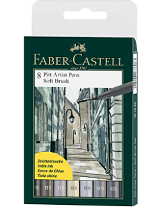 Canetas Artísticas Faber-Castell Pitt Soft Brush - 8 Tons Cinza