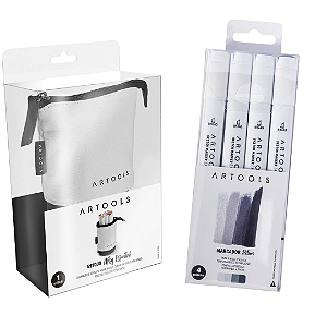 Estojo Artools + Marcador Pictom - 4 Unidades (Cinzas Frios)