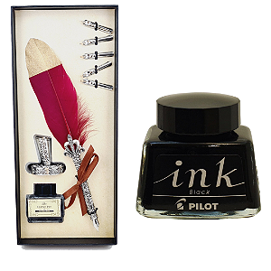 Kit de Caligrafia Artístico Completo Pena Bordo + Tinta Japonesa Ink Pilot 30ml Black