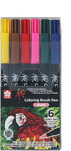 Caneta Marcador Koi Coloring Brush - Conjunto 6 Cores / Basic - Ponta Pincel/Brush