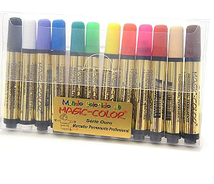 Caneta Permanente Magic-Color Série Ouro - 12 Cores da Moda