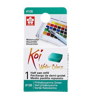 Refil De Aquarela Em Pastilha Koi Water Colors - VERDE FTALOCIANINA #108- Uso Profissional