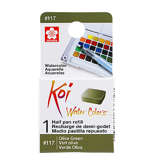 Refil De Aquarela Em Pastilha Koi Water Colors - VERDE OLIVA #117- Uso Profissional