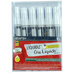 Giz Líquido Ponta Redonda Newpen - 6 Unidades Branco