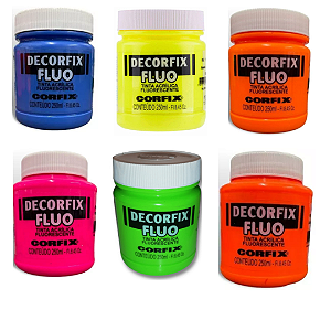 Kit 12x Tinta Acrílica Fluorescente Decorfix Fluo Corfix 250ml - 6 Cores