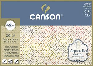 Bloco Aquarelle Canson Grain Fin 300g/m² 50X36cm - 20 Folhas