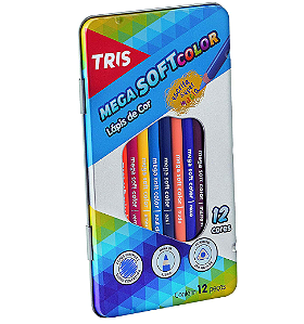 Estojo Lata Lápis de Cor Tris Mega Soft Color - 12 Cores