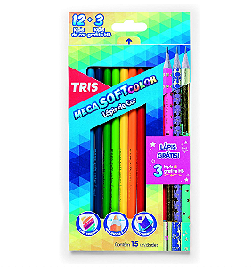 Lápis De Cor Tris Mega Soft Color - 12 Cores + 3 Lápis Preto Star