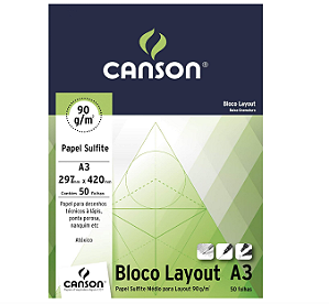 Bloco de Papel Layout Canson Tipo Papel Sulfite 90 g/m²  - Tamanho A3