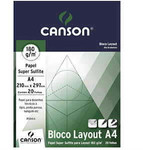 Bloco de Papel Layout Canson Tipo Papel Sulfite 180 g/m²  - Tamanho A4