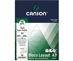 Bloco de Papel Layout Canson Tipo Papel Sulfite 180 g/m²  - Tamanho A3
