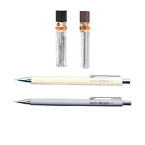 Kit Lapiseiras Amortecedor Retrico Sakura - Branco + Grafites HB Pentel