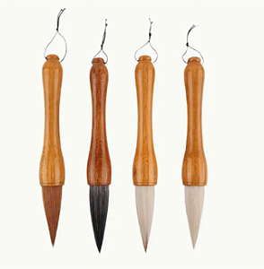 Kit 4x Pincél Sumi-e Pelo Natural Cabo Madeira