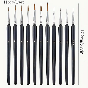 Kit 11x Pincéis Redondo Pelo Natural Doninha - Pontas Finas