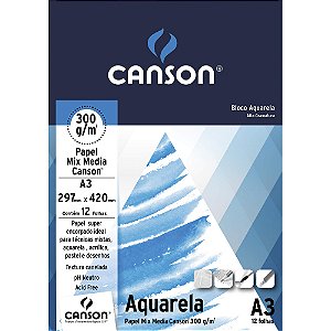 Bloco Aquarela Canson A3 - 12 Folhas 300g/m2