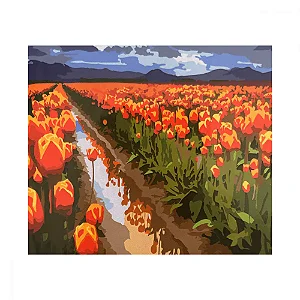 Conjunto Pintura Numerada Arte Terapia Tela 40X50cm - Campo de Tulipas