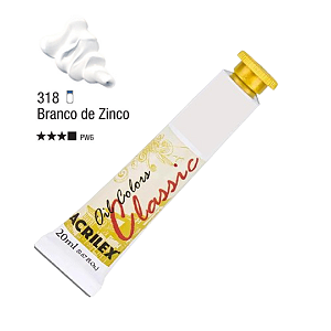 Tinta Óleo em Tubo Oil Colors Classic Acrilex 20mL - Branco de Zinco (318)