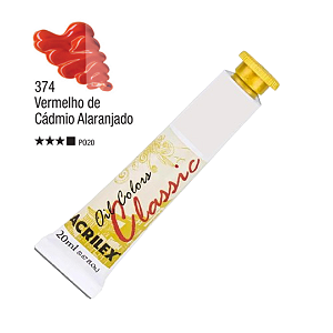 Tinta Óleo em Tubo Oil Colors Classic Acrilex 20mL - Vermelho de Cádmio Alaranjado (374)