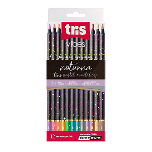 Lápis de Cor Vibes Noturna Tris Tons Metálicos e Pastel - 12 Cores
