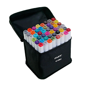 Estojo de Caneta Marcador Ponta Dupla Permanente Base Alcool LEOART - 48 Cores