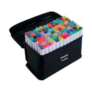 Estojo de Caneta Marcador Ponta Dupla Permanente Base Alcool LEOART - 96 Cores