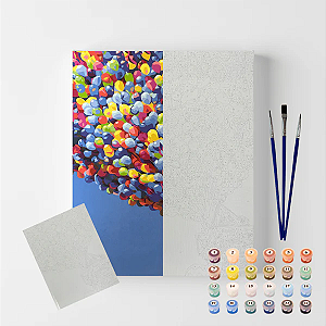 Tela Riscada Pintura Numerada Arte Terapia Tela 40X50cm - Casinha Voando com Balões