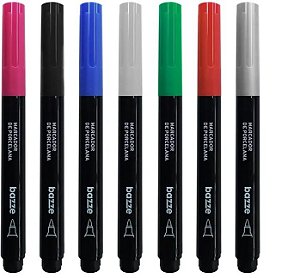 7 Canetas Marcador para Vidro e Porcelana Bazze