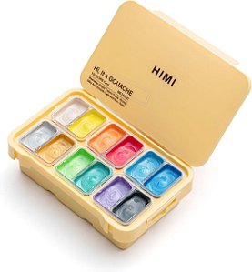 TINTA GUACHE HIMI 12 CORES METÁLICAS 12ML ESTOJO AMARELO TST75