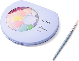HIMI Conjunto de aquarela sólida com 24 cores em panelas, pincel, estojo azul, abre como paleta de maquiagem, arte escolar, esboço para adolescentes, experimentos ousados, kit de suprimentos de