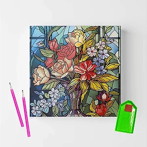 Kit Pintura Diamante Sinoart 30X30cm Vaso de Flores