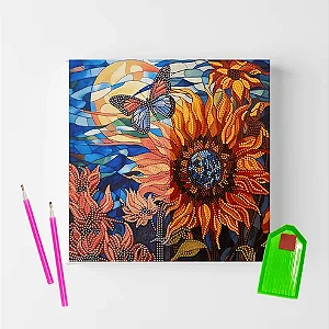 Kit Pintura Diamante Sinoart 30X30cm Girassol e Borboleta