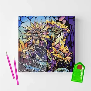 Kit Pintura Diamante Sinoart 30X30cm Girassol Colorido