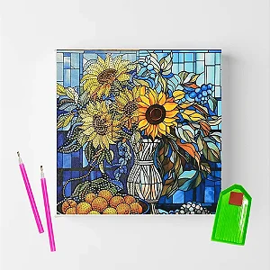 Kit Pintura Diamante Sinoart 30X30cm Vaso de Girassóis