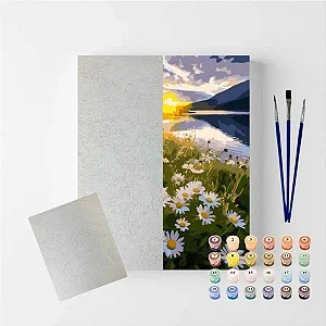 Tela Numerada 40X50cm - Pôr do Sol e Margaridas - Arte Terapia
