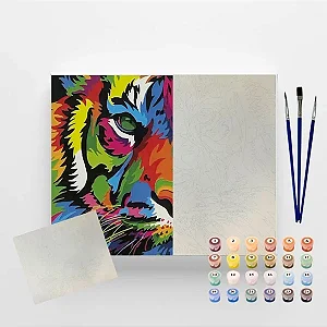Tela Numerada 40X50cm - Tigre Colorido - Arte Terapia