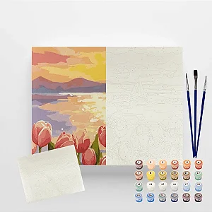 Tela Numerada 40X50cm - Por do Sol Tulipas - Arte Terapia