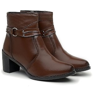 Bota Coturno Feminino Marrom Cano Curto Salto Médio