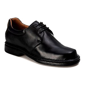 Sapato Antistress Masculino com Cadarço Couro Pelica Preto Confortável Palmilha Gel