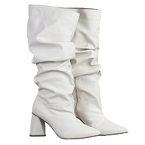 Bota Feminina Cano Alto Branca Off White Slouchy