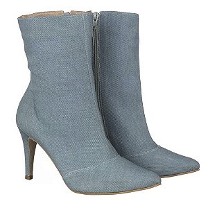 Bota Feminina Bico Fino Cano Curto Azul Jeans