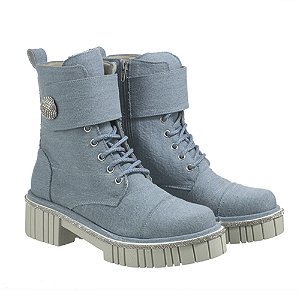 Bota Coturno Feminino com Strass Sola Tratorada