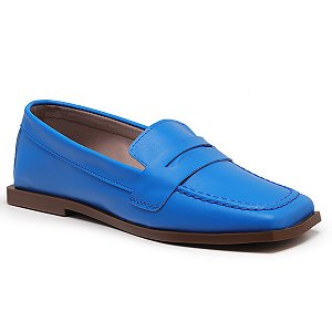 Mocassim Feminino Casual Azul  Bico Quadrado