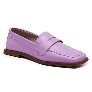 Mocassim Feminino Casual Rosa Bico Quadrado