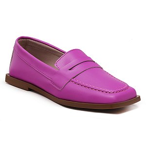 Mocassim Feminino Casual Pink  Bico Quadrado