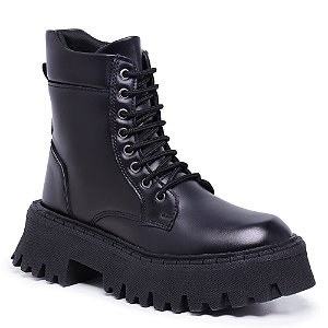 Bota Coturno Feminino Preto Sola Tratorada Cano Médio