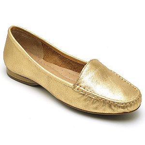 Mocassim Feminino Couro Legítimo cor Dourado