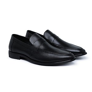 Sapato Social Loafer Masculino em Couro Legítimo Preto Solado Borracha