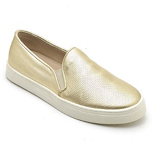 Tênis Feminino Slip On Couro Legítimo Dourado