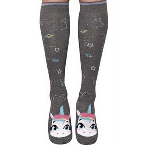 Meia Puket infantil - Menina - Cano alto - Unicórnio - Veste 23 a 27 - Puket