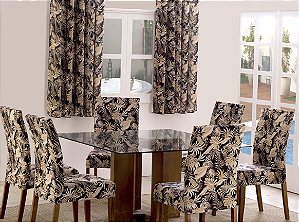Capas de Cadeira 04 Lugares Floral Preto